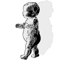 Black silhouette of a baby on white background.
