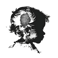 Black silhouette of a children on white background.