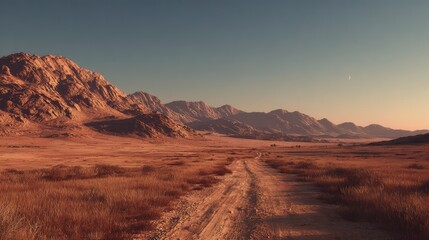 Naklejka premium Desert landscape, winding road, mountain range