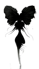 Fototapeta premium Black silhouette of a woman as angel on white background.