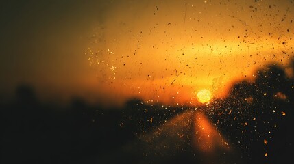 Orange-to-black gradient grainy texture with dark yellow background and soft-focus sunset glow, vintage dust marks for poster designs, digital art, and nostalgic themes.