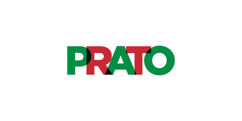 Prato in the Italia emblem. The design features a geometric style, vector illustration with bold typography in a modern font. The graphic slogan lettering.