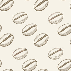 Vintage coffee plant pattern with leaves, flowers, and coffee cherries in two-color hand-drawn style