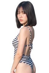 Fototapeta premium woman in swimsuit posing on transparent background