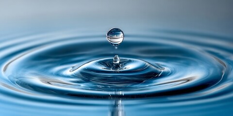 Stunning Water Ripple Effects and Graceful Droplet Splash in Calm Blue Waters, Capturing Serenity.