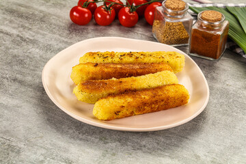 Crispy breaded mozarella cheese sticks