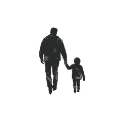 Black silhouette of father with son on white background.