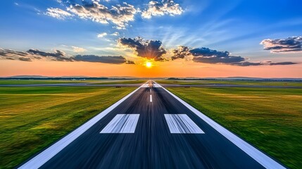 A peaceful airport runway stretching into the horizon, symbolizing adventure and new beginnings.
