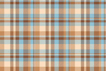Classic tartan pattern featuring warm brown, beige, and light blue hues. Versatile for backgrounds, textures, or apparel designs. Timeless textile design.