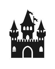 Fototapeta premium Black silhouette of a castle on white background.