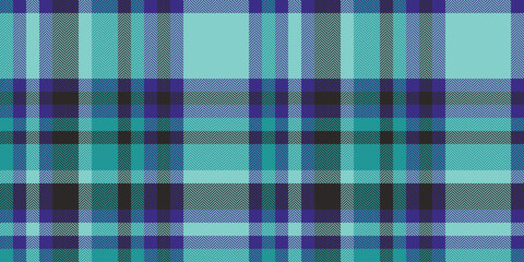 Vibrant teal, purple, and black plaid pattern.  Perfect for textile design, fashion, website backgrounds, or any project needing a stylish, textured feel.