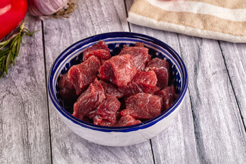 Raw beef meat cubes pieces