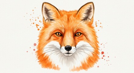 Obraz premium Fox Head Watercolor Painting with Orange Fur and White Background
