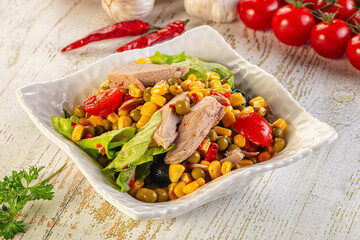 Dietary salad with canned tuna and corn