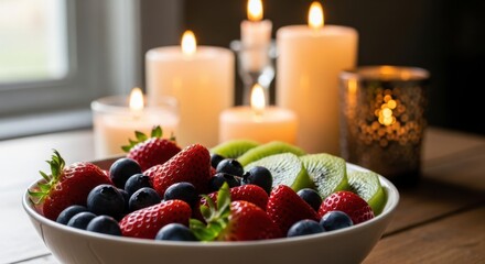 Romantic Fruit Bowl with Candles