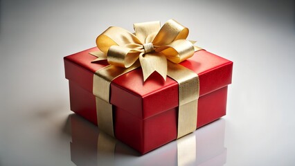 Obraz premium A red gift box with a gold ribbon and bow, isolated on white background