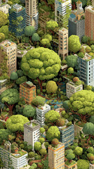 Isometric Green City with a Giant Tree