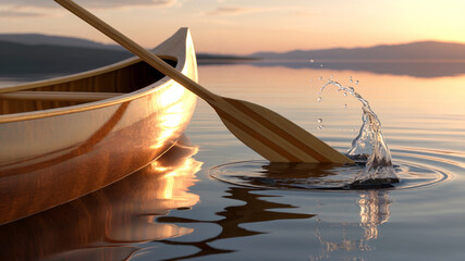 Wooden Canoe Paddle at Sunset