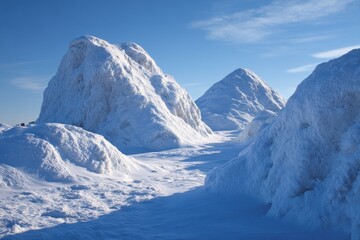 Obraz premium Snowy mountain peaks under a vibrant blue sky. Frozen landscape
