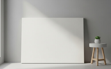 Blank Wall Art Canvas Leaning On Wall With Minimal Decor