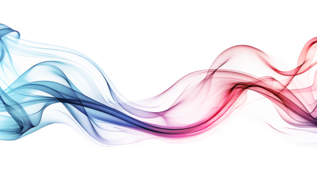 Abstract colorful smoke waves and swirls in blue and red, isolated on transparent background