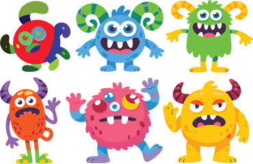 Colorful and Playful Monster Cartoon Collection A Whimsical Assembly of Amusing Creatures with Various Shapes Colors and Features