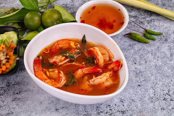Asian sour spicy soup with prawn