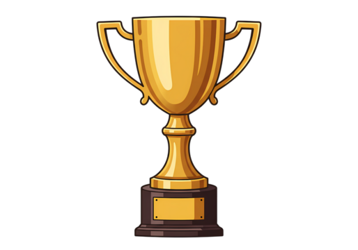 Pixel Art Gold Trophy Award Achievement Victory Success Symbol on transparent background