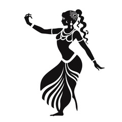 Fototapeta premium Black silhouette, tattoo of a woman, dancer on white isolated background. Vector.
