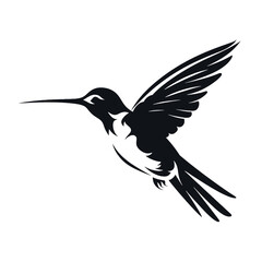 Obraz premium Black silhouette, tattoo of a humming-bird, bird, crow, on white isolated background. Vector.