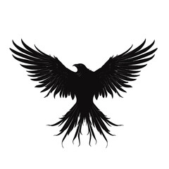 Fototapeta premium Black silhouette, tattoo of a eagle, bird, crow on white isolated background. Vector.