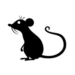 Black silhouette, tattoo of a mouse on white isolated background. Vector.