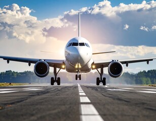Obraz premium Airplane taxiing on runway under dramatic sky