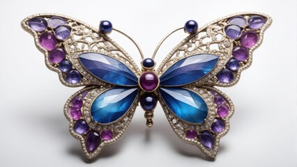 Fototapeta premium Butterfly Luxury Brooch With Purple Wings And Blue Stone