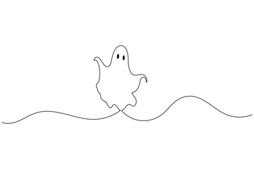 Halloween ghost continuous one line drawing minimalist isolate outline vector illustration white background