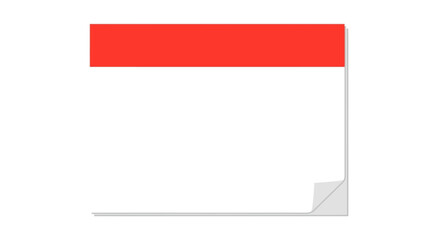 Simple flat design illustration of an empty calendar sheet with a red header. Symbol for date, schedule, or event planning.