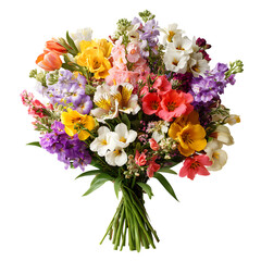 A Vibrant and Colorful Spring Flower Bouquet Featuring an Array of Blooms  Isolated on transparent background, cutout	