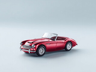 Fototapeta premium Elegant red classic convertible car model on a clean background. Represents precision, passion, collecting, nostalgia, and automotive dreams. Ideal for transportation and luxury concepts.
