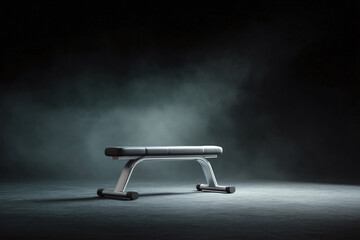 Isolated workout bench on dark textured floor. Ideal for fitness, gym or wellness concepts. Space for textgraphics, symbolizing strength and training.