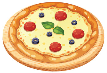 Vector Illustration of Pizza on Wooden Board