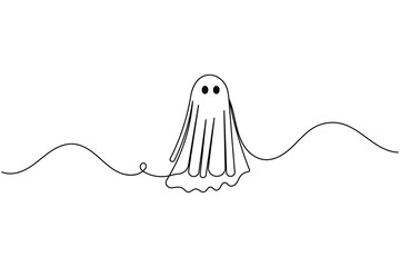 Halloween ghost continuous one line drawing minimalist isolate outline vector illustration white background
