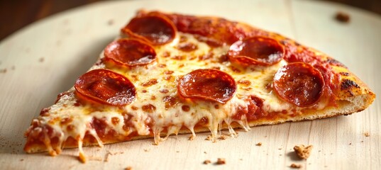 Mouthwatering Pepperoni Pizza Slice with Golden Crust, Rich Tomato Sauce, and Melted Cheese Delight