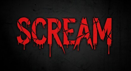 The word scream in red with dripping paint and black lines on a dark gray background image design art