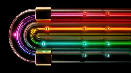 Rainbow tubes with glowing lines and orbs