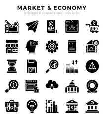 Market & Economy Icons Pack Glyph Style. Vector illustration.