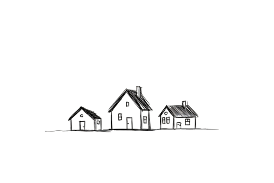 Hand-drawn houses silhouette, evoking warmth and a sense of belonging