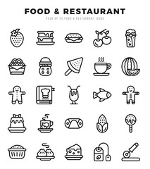 Set of Lineal Food and Restaurant Icons. Lineal art icon. Vector illustration