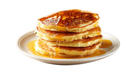 Plate with delicious pancakes isolated on a white background