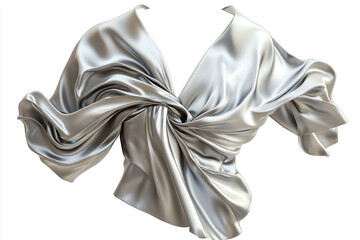 Elegant silver satin draped fabric artfully twisted, conveying luxury and sophisticated design
