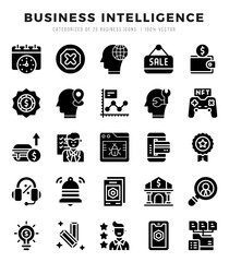 Set of Glyph Business Intelligence Icons. Glyph art icon. Vector illustration